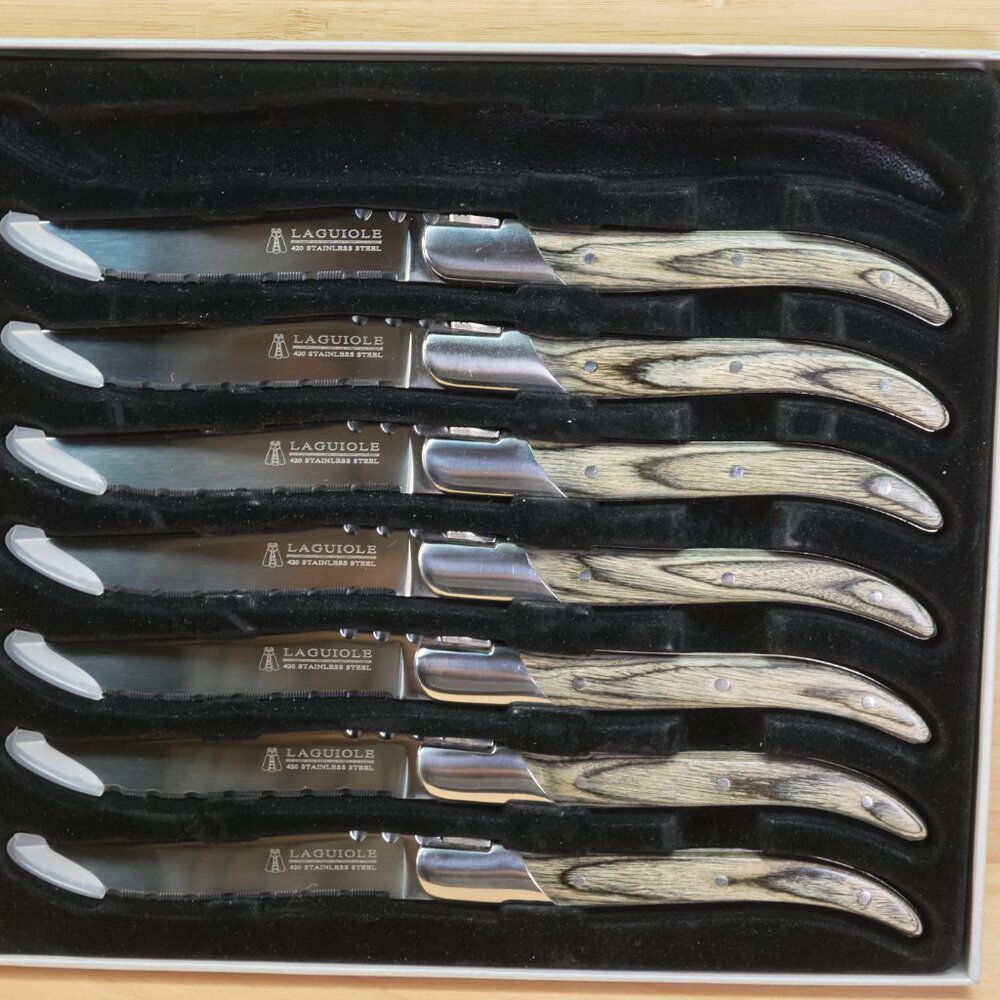 Laguiole by Trudeau Steak Knife Set / 7-Piece / Pakka Wood Handles